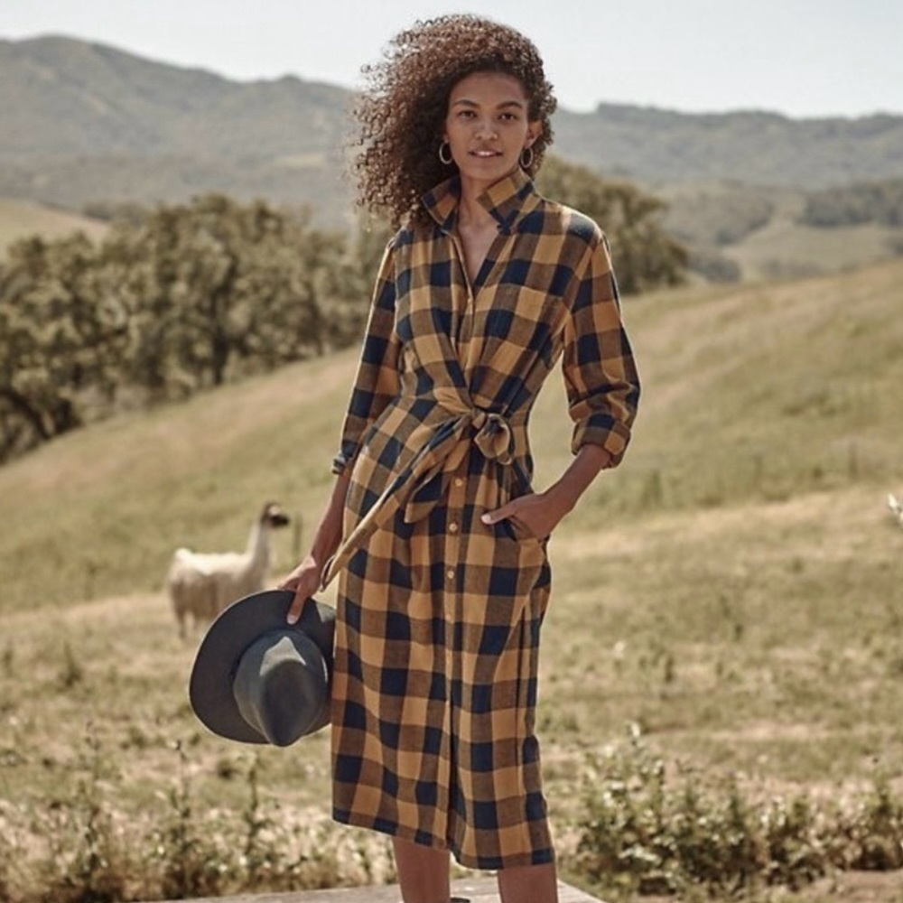 Garnet Hill Black and Tan Plaid Dress